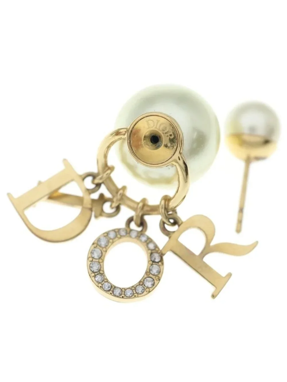 Dior Tribales Earrings Logo Pearl Rhinestone Gold
